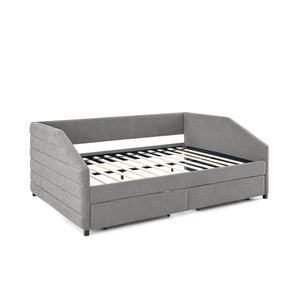 English Elm Queen Tufted Linen Upholstered Daybed Sofa with Under Frame Storage Drawers W487S00167