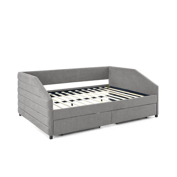 English Elm Queen Tufted Linen Upholstered Daybed Sofa with Under Frame Storage Drawers W487S00167