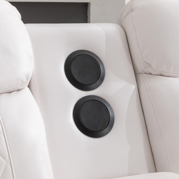 English Elm Zpm046 Power Reclining Loveseat Set With Bluetooth Speakers, Led Lights & Usb Charger - White Elegance W1805S00137-GIGA