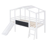 Hearth and Haven Twin Loft Bed with Ladder, Slide, Black Board and Light Strip, White WF307450AAK