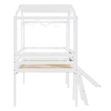 Hearth and Haven Twin Loft Bed with Ladder, Slide, Black Board and Light Strip, White WF307450AAK