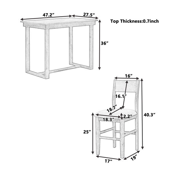 English Elm TOPMAX 82-inch Farmhouse Extendable Dining Set with Two 11" Removable Leaves, Upholstered Seats and Bench Brown N717S000230D