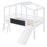 Hearth and Haven Twin Loft Bed with Ladder, Slide, Black Board and Light Strip, White WF307450AAK