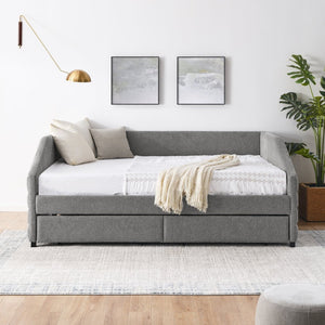 English Elm Queen Tufted Linen Upholstered Daybed Sofa with Under Frame Storage Drawers W487S00167