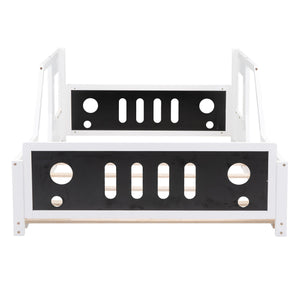 English Elm Full Full Size Classic Car-Shaped Platform Bed with Wheels – Sturdy Pine & MDF, Fun Headboard Design White WF306743AAK