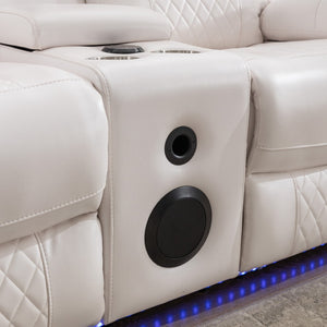 English Elm M046 Power Reclining Loveseat with Bluetooth Speakers Led Lighting Faux Leather White W1805P308465
