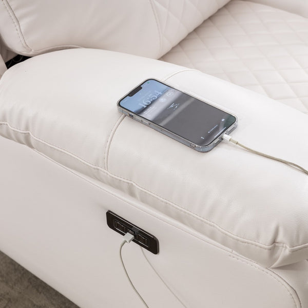 English Elm Zpm046 Power Reclining Loveseat Set With Bluetooth Speakers, Led Lights & Usb Charger - White Elegance W1805S00137-GIGA