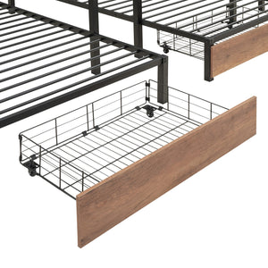 English Elm Full Full over Twin-Twin Triple Bunk Bed with Drawers & Stairs, White/Natural Planks, Space-Saving Durable Design SF000008AAB