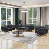 English Elm Modern 3-Piece Sofa Sets With Sturdy Metal Legs, Button Tufted Back, Pu Upholstered Couches Sets Including Three Seat Sofa, Loveseat and Single Chair For Living Room Furniture Set, Black