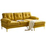 English Elm 83" Modern Sectional Sofas Couches Velvet L-Shaped Couches For Living Room, Bedroom, Yellow