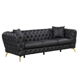 English Elm Modern 3-Piece Sofa Sets With Sturdy Metal Legs, Button Tufted Back, Pu Upholstered Couches Sets Including Three Seat Sofa, Loveseat and Single Chair For Living Room Furniture Set, Black