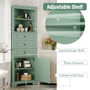 English Elm Green Triangle Tall Cabinet with 3 Drawers, Adjustable Shelf & Anti-Tip Device for Bathroom/Kitchen (Stylish MDF) N725P247409G