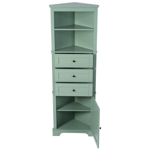 English Elm Green Triangle Tall Cabinet with 3 Drawers, Adjustable Shelf & Anti-Tip Device for Bathroom/Kitchen (Stylish MDF) N725P247409G