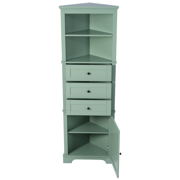 English Elm Green Triangle Tall Cabinet with 3 Drawers, Adjustable Shelf & Anti-Tip Device for Bathroom/Kitchen (Stylish MDF) N725P247409G