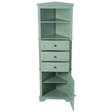 English Elm Green Triangle Tall Cabinet With 3 Drawers and Adjustable Shelves For Bathroom, Kitchen Or Living Room, Mdf Board With Painted Finish