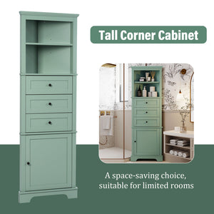 English Elm Green Triangle Tall Cabinet with 3 Drawers, Adjustable Shelf & Anti-Tip Device for Bathroom/Kitchen (Stylish MDF) N725P247409G