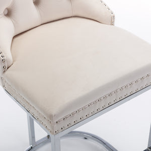 English Elm 26" High Back Velvet Bar Stools Set of 2 with Deep Tufting, Plush Sponge & Spring Seats, Chrome Base Beige W1143112576