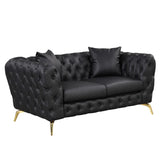 English Elm 65.5" Modern Sofa Couch Pu Upholstered Loveseat Sofa With Sturdy Metal Legs, Button Tufted Back For Living Room,Apartment,Home Office, Black