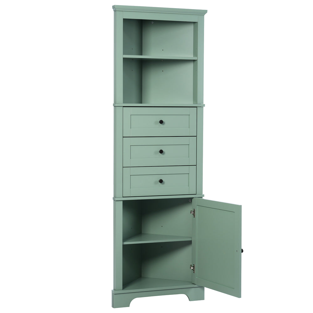 English Elm Green Triangle Tall Cabinet with 3 Drawers, Adjustable Shelf & Anti-Tip Device for Bathroom/Kitchen (Stylish MDF) N725P247409G