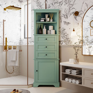 English Elm Green Triangle Tall Cabinet with 3 Drawers, Adjustable Shelf & Anti-Tip Device for Bathroom/Kitchen (Stylish MDF) N725P247409G