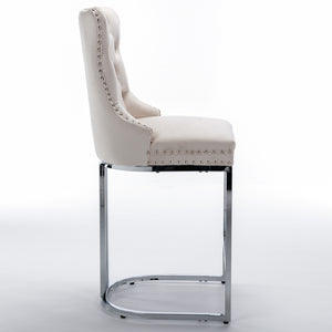 English Elm 26" High-Back Bar Stools Set of 2 with Deep Button Tufting, Plush Sponge & Spring Seats, Chrome Base Beige W1143112576