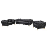 English Elm Modern 3-Piece Sofa Sets With Sturdy Metal Legs, Button Tufted Back, Pu Upholstered Couches Sets Including Three Seat Sofa, Loveseat and Single Chair For Living Room Furniture Set, Black