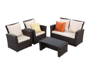 English Elm 4-Pieces Outdoor Patio Furniture Set Pe Rattan Wicker With Brown