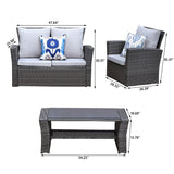 English Elm 4-Pieces Pe Rattan Wicker Outdoor Patio Furniture Set With Grey Cushions