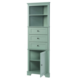 English Elm Green Triangle Tall Cabinet with 3 Drawers, Adjustable Shelf & Anti-Tip Device for Bathroom/Kitchen (Stylish MDF) N725P247409G