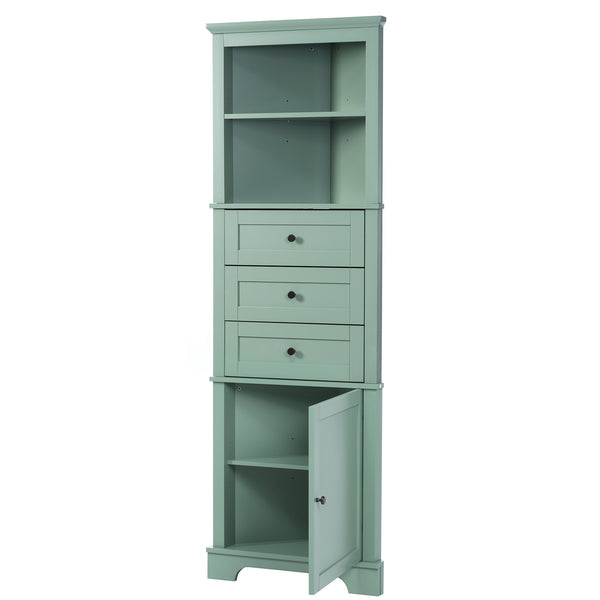 English Elm Green Triangle Tall Cabinet with 3 Drawers, Adjustable Shelf & Anti-Tip Device for Bathroom/Kitchen (Stylish MDF) N725P247409G