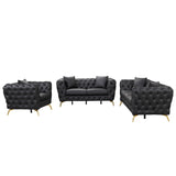 English Elm Modern 3-Piece Sofa Sets With Sturdy Metal Legs, Button Tufted Back, Pu Upholstered Couches Sets Including Three Seat Sofa, Loveseat and Single Chair For Living Room Furniture Set, Black