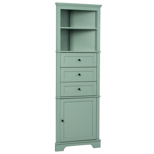 English Elm Green Triangle Tall Cabinet with 3 Drawers, Adjustable Shelf & Anti-Tip Device for Bathroom/Kitchen (Stylish MDF) N725P247409G