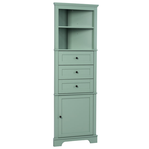 English Elm Green Triangle Tall Cabinet with 3 Drawers, Adjustable Shelf & Anti-Tip Device for Bathroom/Kitchen (Stylish MDF) N725P247409G