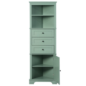 English Elm Green Triangle Tall Cabinet with 3 Drawers, Adjustable Shelf & Anti-Tip Device for Bathroom/Kitchen (Stylish MDF) N725P247409G