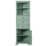 English Elm Green Triangle Tall Cabinet With 3 Drawers and Adjustable Shelves For Bathroom, Kitchen Or Living Room, Mdf Board With Painted Finish