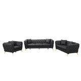 English Elm Modern 3-Piece Sofa Sets With Sturdy Metal Legs, Button Tufted Back, Pu Upholstered Couches Sets Including Three Seat Sofa, Loveseat and Single Chair For Living Room Furniture Set, Black