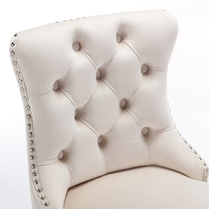 English Elm 26" High Back Velvet Bar Stools Set of 2 with Deep Tufting, Plush Sponge & Spring Seats, Chrome Base Beige W1143112576