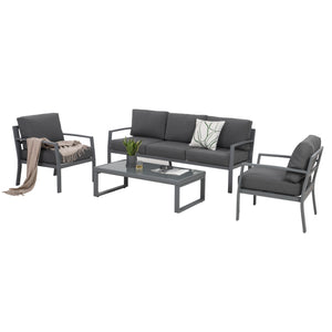 English Elm 4-Pieces Deap Seating Patio Set, All-Weather Aluminum With Dark Gray Cushions