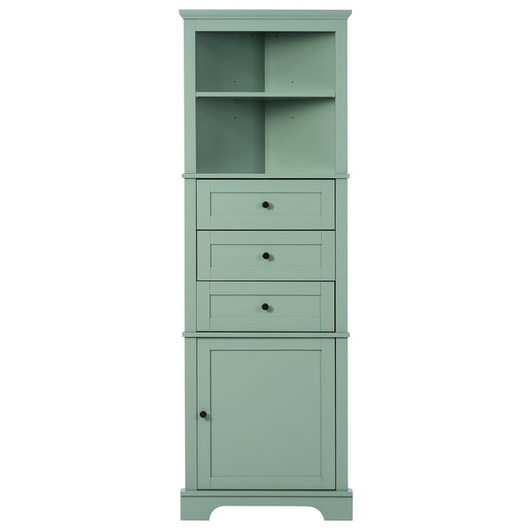 English Elm Green Triangle Tall Cabinet with 3 Drawers, Adjustable Shelf & Anti-Tip Device for Bathroom/Kitchen (Stylish MDF) N725P247409G
