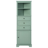 English Elm Green Triangle Tall Cabinet With 3 Drawers and Adjustable Shelves For Bathroom, Kitchen Or Living Room, Mdf Board With Painted Finish