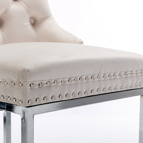 English Elm 26" High-Back Bar Stools Set of 2 with Deep Button Tufting, Plush Sponge & Spring Seats, Chrome Base Beige W1143112576