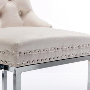 English Elm 26" High Back Velvet Bar Stools Set of 2 with Deep Tufting, Plush Sponge & Spring Seats, Chrome Base Beige W1143112576