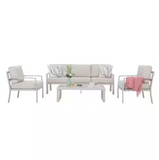 English Elm 4-Pieces Deap Seating Patio Set, All-Weather Aluminum With Beige Cushions