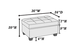 English Elm Cocktail Dorris Fabric Ottoman with Tufted Top and Solid Wood Legs — Stylish Accent Seating Charcoal 36 L x 26 W x 17 H HSESF00F7119