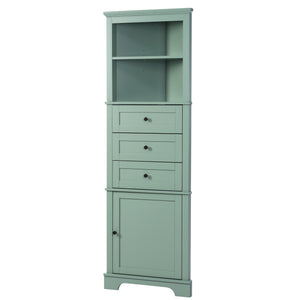English Elm Green Triangle Tall Cabinet with 3 Drawers, Adjustable Shelf & Anti-Tip Device for Bathroom/Kitchen (Stylish MDF) N725P247409G