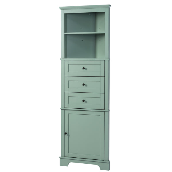 English Elm Green Triangle Tall Cabinet with 3 Drawers, Adjustable Shelf & Anti-Tip Device for Bathroom/Kitchen (Stylish MDF) N725P247409G