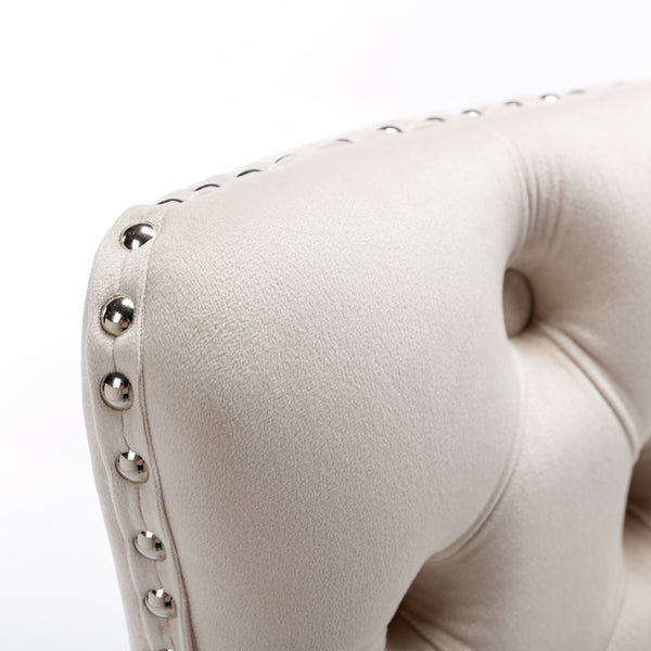 English Elm 26" High Back Velvet Bar Stools Set of 2 with Deep Tufting, Plush Sponge & Spring Seats, Chrome Base Beige W1143112576