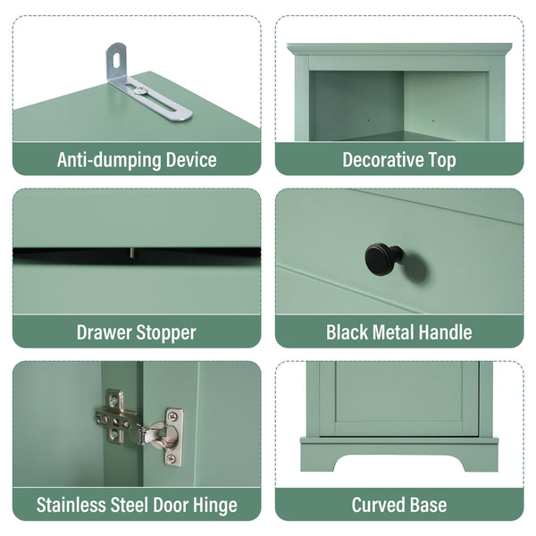 English Elm Green Triangle Tall Cabinet with 3 Drawers, Adjustable Shelf & Anti-Tip Device for Bathroom/Kitchen (Stylish MDF) N725P247409G