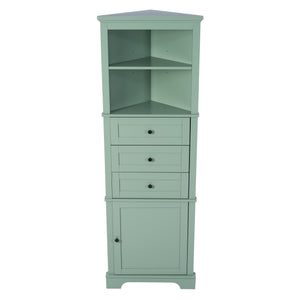 English Elm Green Triangle Tall Cabinet with 3 Drawers, Adjustable Shelf & Anti-Tip Device for Bathroom/Kitchen (Stylish MDF) N725P247409G