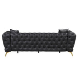 English Elm 88.5" Modern Sofa Couch Pu Upholstered Sofa With Sturdy Metal Legs, Button Tufted Back, 3 Seater Sofa Couch For Living Room,Apartment,Home Office, Black